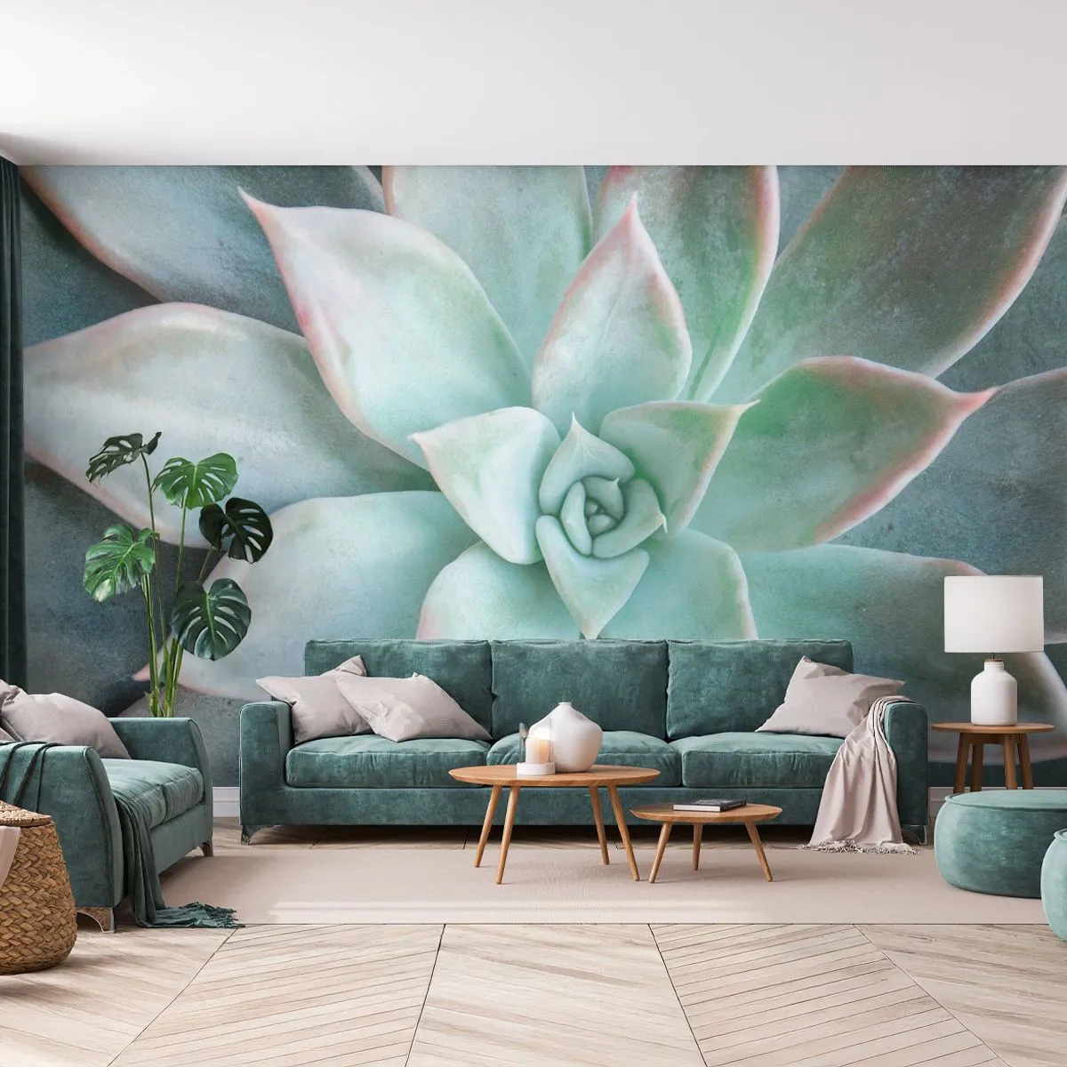 Papier Peint Photo Premium Sand - Le coeur du désert - Fleur, Agave, Turquoise - 100x70 cm