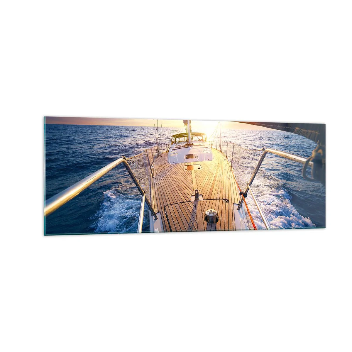 Impression sur verre - Image sur verre - Yacht en mer au coucher du soleil - 140x50cm - Courir sur les vagues - Décoration murale moderne pour le salon et la chambre ARTTOR