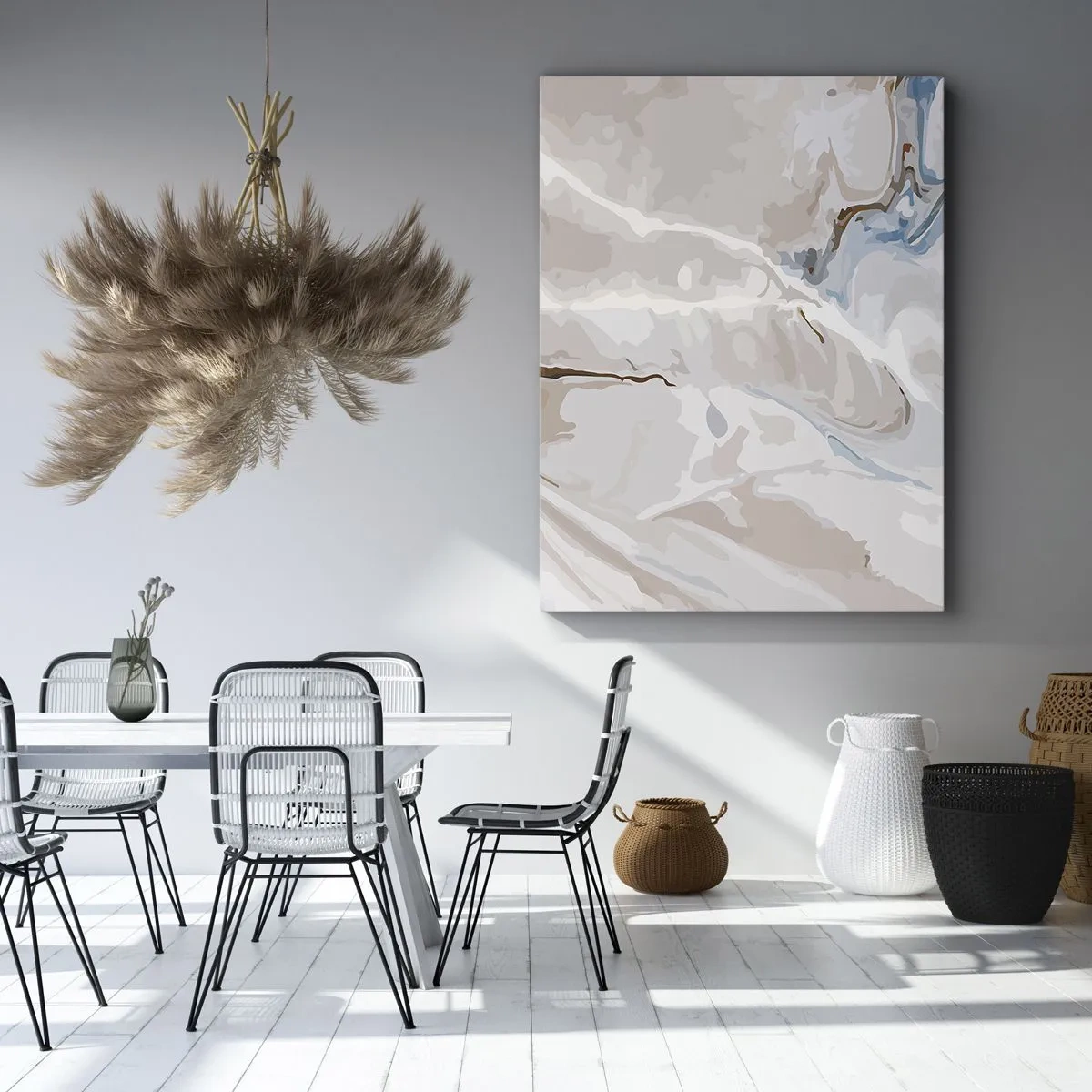 Impression sur toile - Image sur toile - Motif abstrait dans les tons de blanc et de bleu - 70x100cm - Le bleu serpente sous le blanc - Décoration murale moderne pour le salon et la chambre ARTTOR