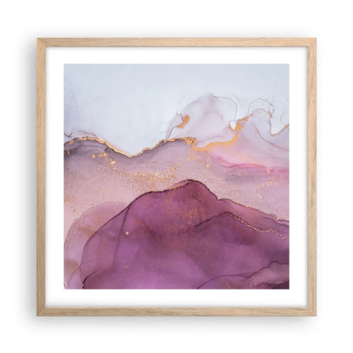 Affiche dans un chêne clair - Poster - Vagues lilas et violettes - 50x50 cm