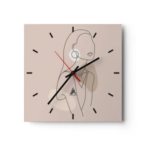 Horloge murale - Pendule murale - Illustration minimaliste d'une femme avec des contours sur fond beige - 30x30cm - Icone féminin - Décoration murale moderne pour le salon et la chambre ARTTOR