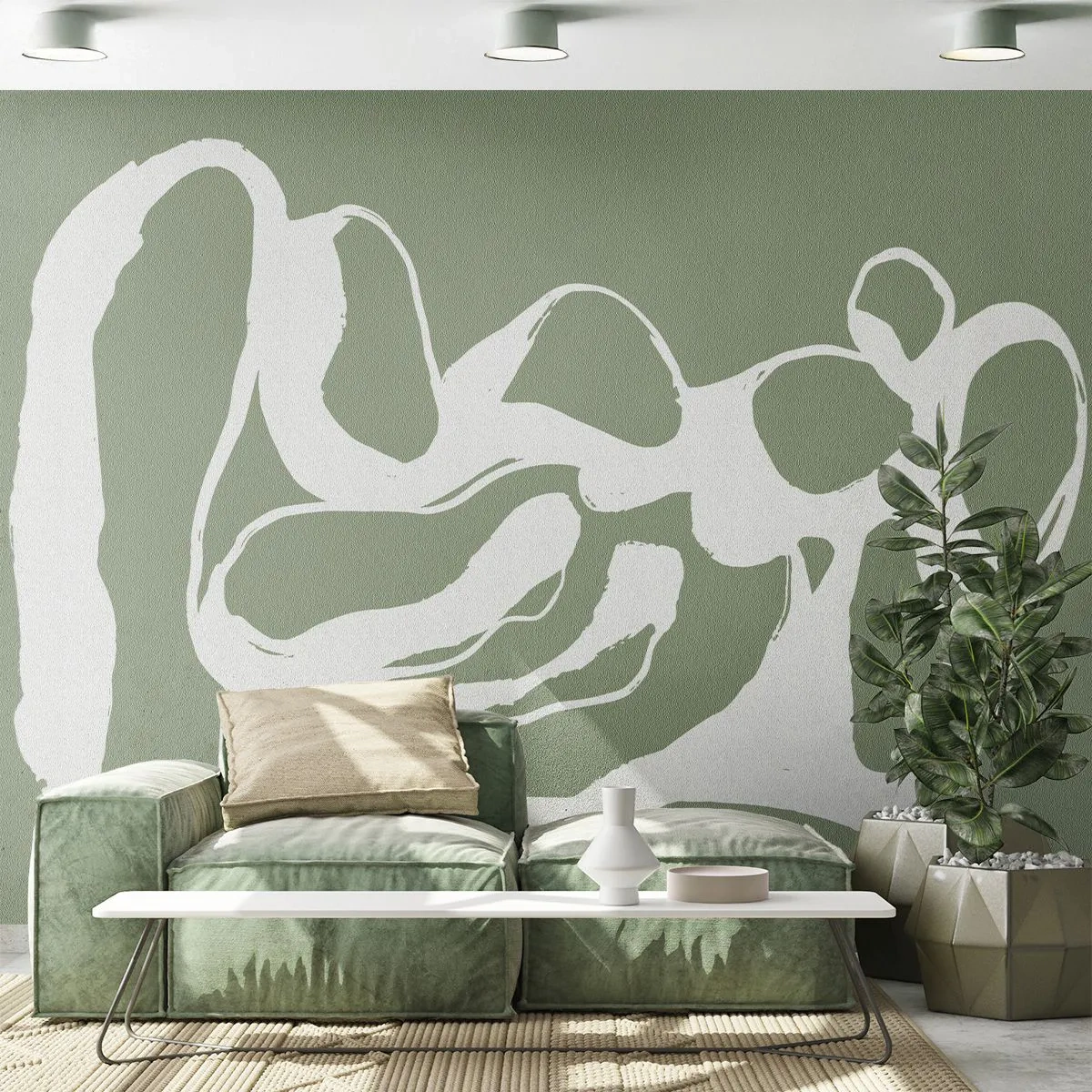 Papier Peint Photo Premium Sand - Forme organique blanche sur fond vert - 100x70cm - L'appel de l'espace - Décoration murale moderne pour le salon et la chambre ARTTOR