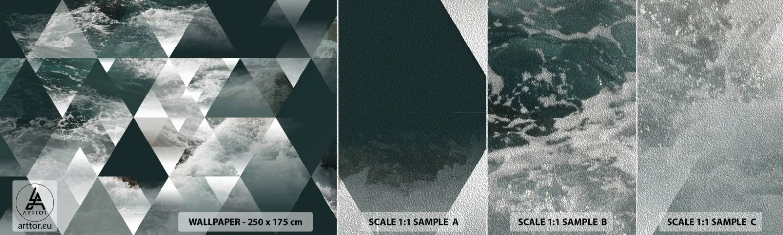 Échantillon de Papier Peint Premium Sand - Point de vue de cristal - Abstraction, Vagues, Morceau - 100x30 cm