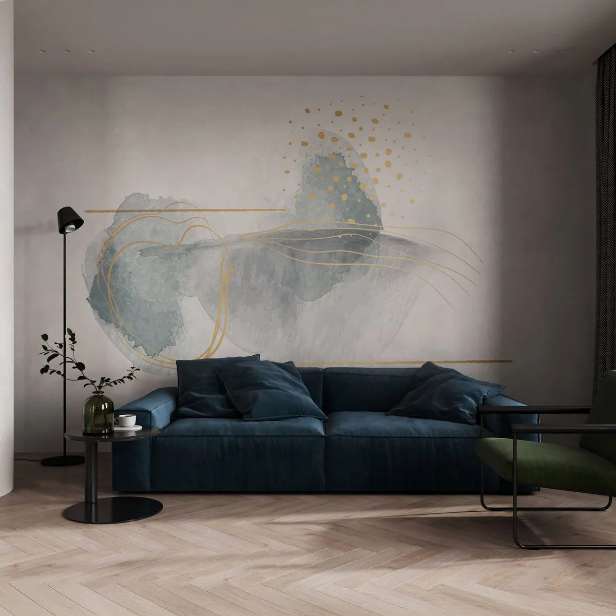 Papier Peint Photo Standard Eco - À propos de la relation entre le gris et l'or - Abstraction, Morceau, Formes intéressantes - 250x175 cm