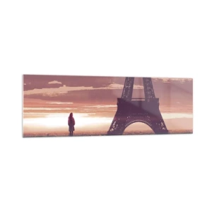 Impression sur verre - Image sur verre - Une silhouette regardant la Tour Eiffel à la lumière du soleil couchant - 160x50cm - Seulement deux d'entre eux - Décoration murale moderne pour le salon et la chambre ARTTOR