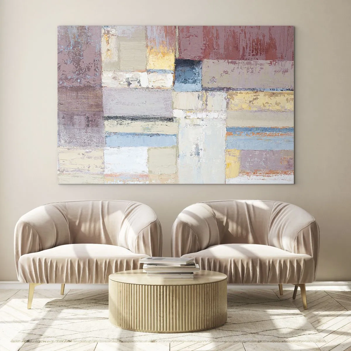 Impression sur verre - Image sur verre - Composition géométrique abstraite aux couleurs pastel - 120x80cm - Le calme de la géométrie - Décoration murale moderne pour le salon et la chambre ARTTOR