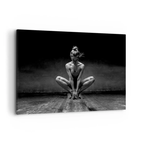Impression sur toile - Image sur toile - Portrait en noir et blanc d'une danseuse en pleine concentration. - 100x70cm - Concentration de l'énergie de la danse - Décoration murale moderne pour le salon et la chambre ARTTOR