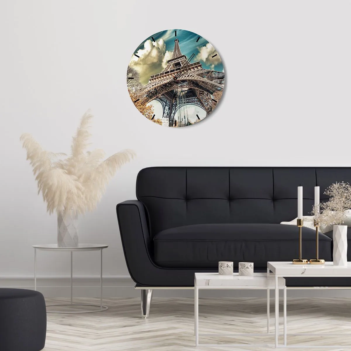 Horloge murale - Pendule murale - La Tour Eiffel sur fond de ciel d'automne avec des nuages - 30x30cm - Et en automne à Paris... - Décoration murale moderne pour le salon, la cuisine et la chambre ARTTOR