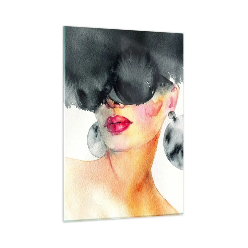 Impression sur verre - Image sur verre - Une femme portant des lunettes élégantes et de grandes boucles d'oreilles - 80x120cm - Secret de l'élégance - Décoration murale moderne pour le salon et la chambre ARTTOR
