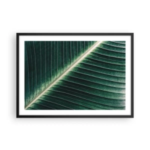 Affiche dans un cadre noir - Poster - Gros plan de la structure d'une feuille verte - 70x50cm - Le rythme de la nature - Décoration murale moderne pour le salon et la chambre ARTTOR
