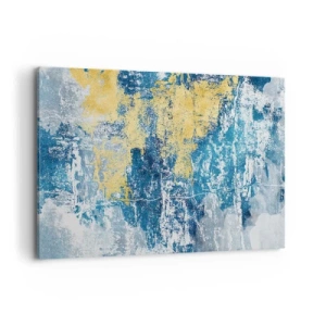 Impression sur toile - Image sur toile - Abstraction dans les tons de bleu et de jaune - 100x70cm - Abstraction du temps - Décoration murale moderne pour le salon et la chambre ARTTOR