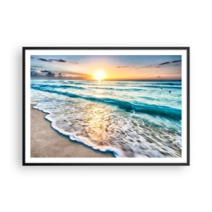 Affiche dans un cadre noir - Poster - Lever de soleil sur une plage tranquille avec des vagues - 100x70cm - Une vue qui en vaut la peine - Décoration murale moderne pour le salon et la chambre ARTTOR