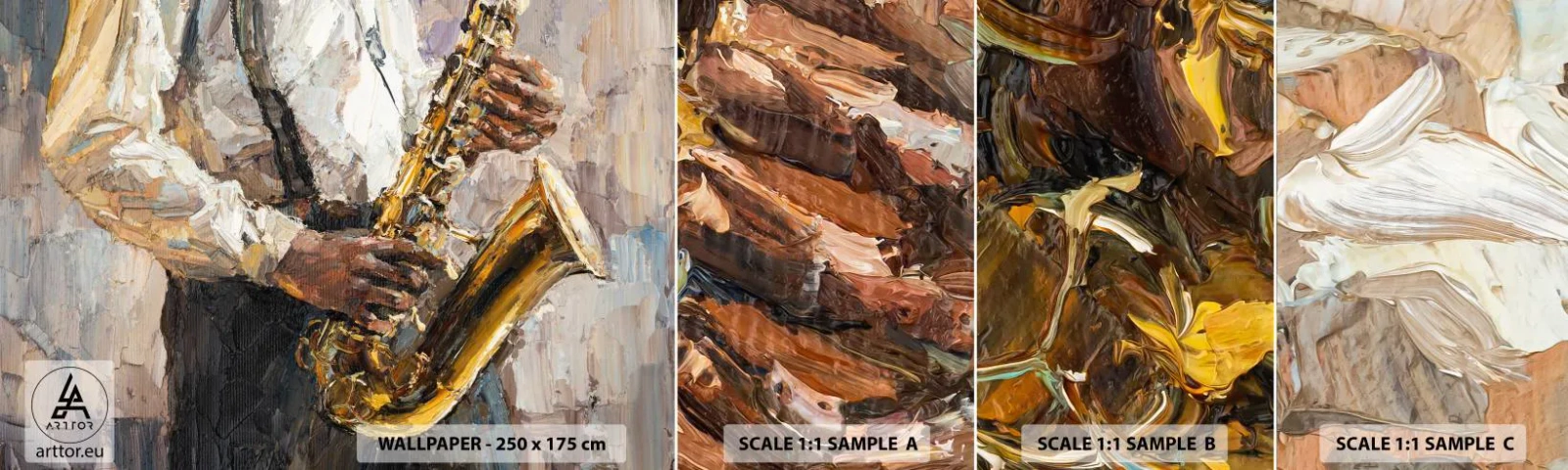 Échantillon de Papier Peint Autocollant Deluxe Sticker - C'est l'heure du solo - Saxophone, Musique, Peinture - 100x30 cm