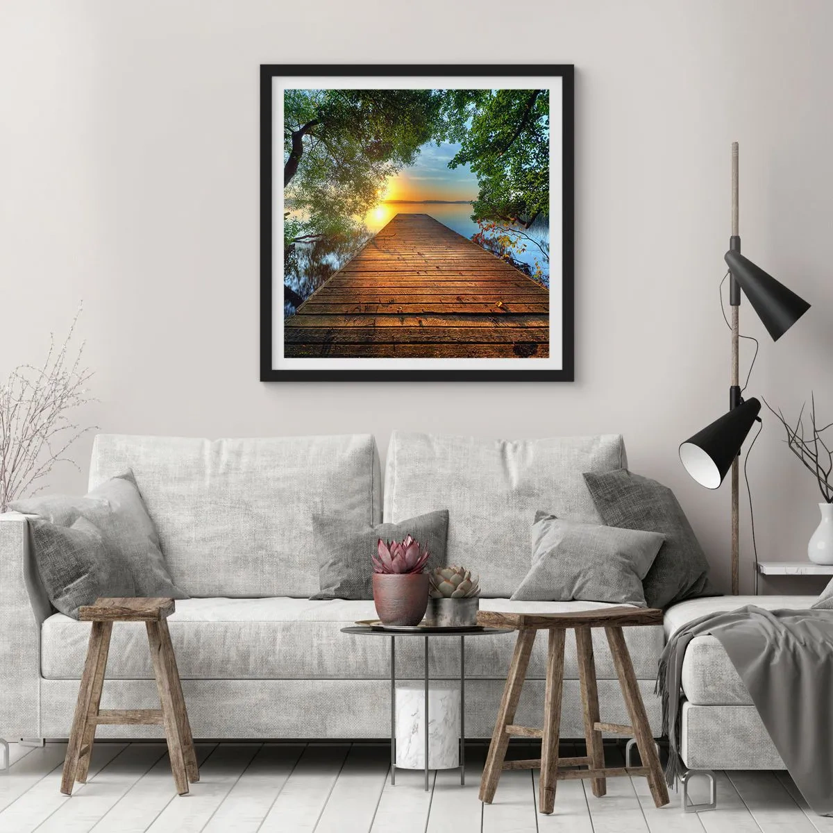 Affiche dans un cadre noir - Poster - Prenez votre temps, asseyez-vous - 60x60 cm