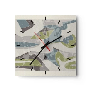 Horloge murale - Pendule murale - Formes abstraites en vert et bleu sur fond clair - 30x30cm - Composition derrière la vitre - Décoration murale moderne pour le salon et la chambre ARTTOR