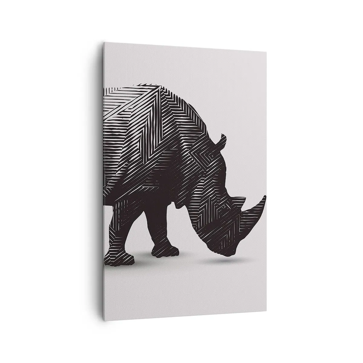 Impression sur toile - Image sur toile - Silhouette graphique d'un rhinocéros dans un motif noir et blanc - 80x120cm - Beauté géométrique de la nature - Décoration murale moderne pour le salon et la chambre ARTTOR