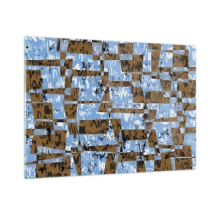 Impression sur verre - Image sur verre - Abstraction géométrique avec des nuances de bleu et de marron - 100x70cm - Une découpe non humaine - Décoration murale moderne pour le salon et la chambre ARTTOR