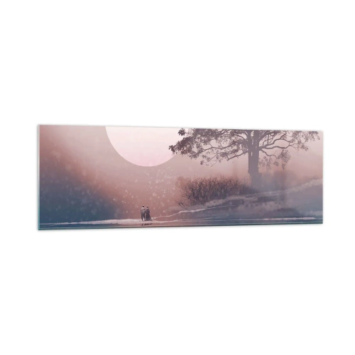 Impression sur verre - Image sur verre - Scène romantique avec la lune et un arbre au bord de l'eau - 160x50cm - Merveilles de la nuit - Décoration murale moderne pour le salon et la chambre ARTTOR