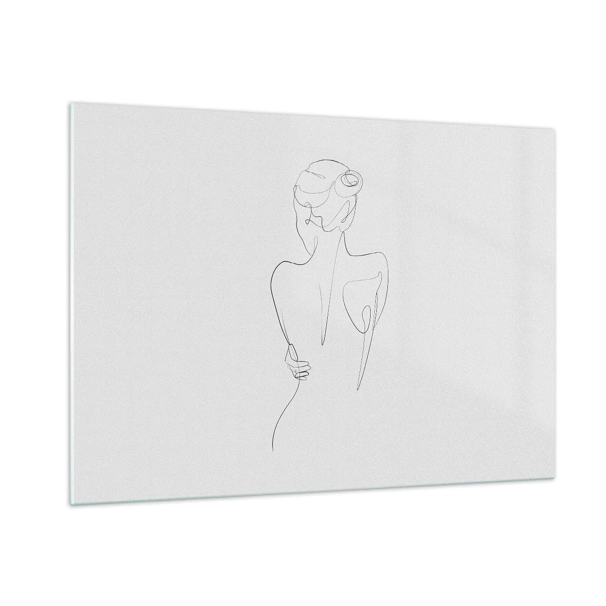 Impression sur verre - Image sur verre - Un croquis délicat d'une seule ligne d'une femme de dos. - 100x70cm - Musique corporelle - Décoration murale moderne pour le salon et la chambre ARTTOR