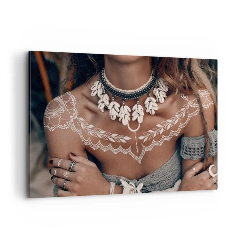 Impression sur toile - Image sur toile - Style bohème avec bijoux coquillages et motif dentelle - 100x70cm - Talismans, rituels de la féminité - Décoration murale moderne pour le salon et la chambre ARTTOR