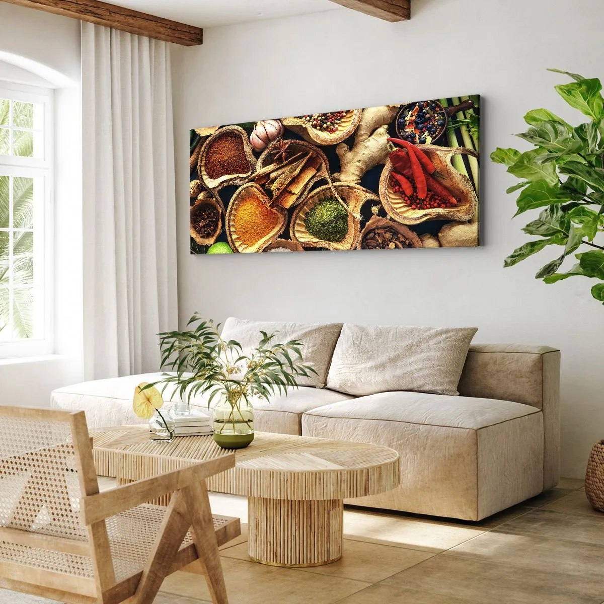 Impression sur toile - Image sur toile - Bols d'épices de différentes couleurs - 160x50cm - Prends ce que tu veux - Décoration murale moderne pour le salon et la chambre ARTTOR