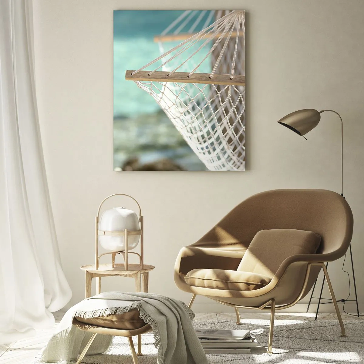 Impression sur verre - Image sur verre - Un hamac surplombant l'eau turquoise - 70x100cm - Le temps de la détente - Décoration murale moderne pour le salon et la chambre ARTTOR