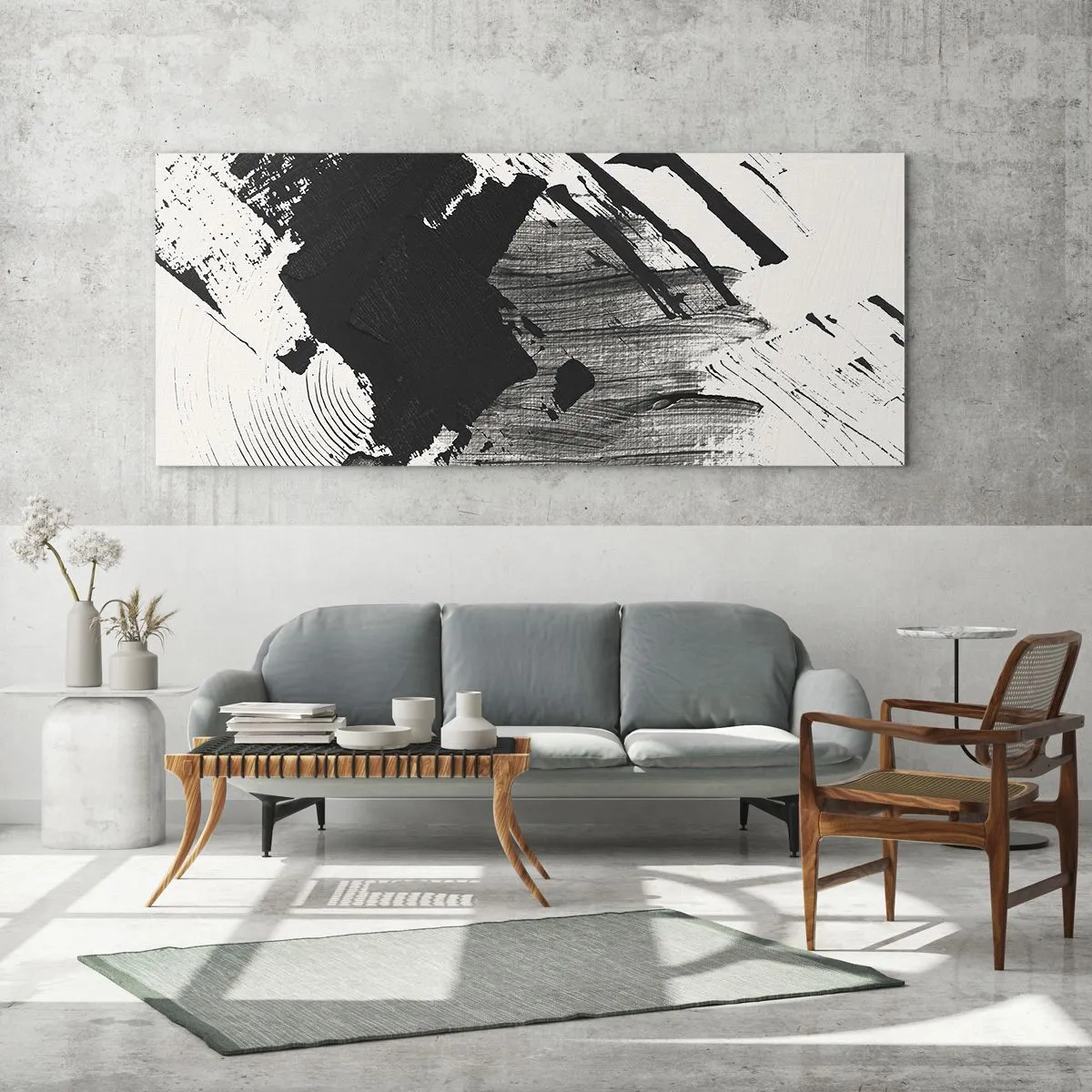 Impression sur verre - Image sur verre - Traits abstraits de noir sur fond blanc - 120x50cm - Abstraction – expression du noir - Décoration murale moderne pour le salon et la chambre ARTTOR