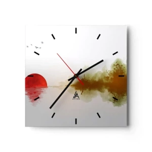 Horloge murale - Pendule murale - Coucher de soleil abstrait sur un lac avec reflet - 30x30cm - Une promesse de paix - Décoration murale moderne pour le salon et la chambre ARTTOR