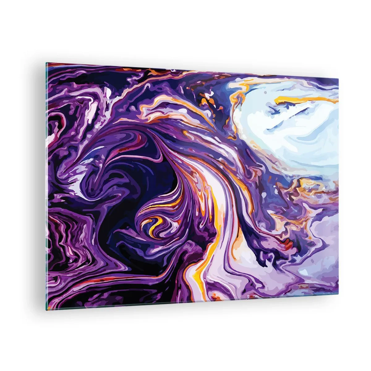 Impression sur verre - Image sur verre - Motif abstrait dans les tons violet et blanc avec des lignes dynamiques - 70x50cm - La courbure de l'espace en violet - Décoration murale moderne pour le salon et la chambre ARTTOR
