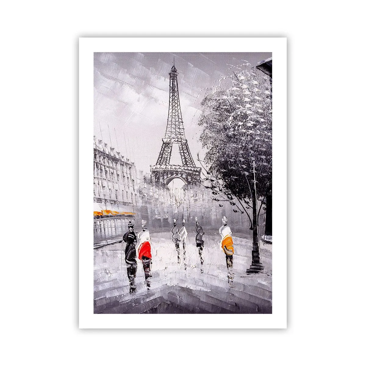 Affiche - Poster - La Tour Eiffel avec un paysage de rue un jour de pluie - 50x70cm - Balade parisienne - Décoration murale moderne pour le salon et la chambre ARTTOR