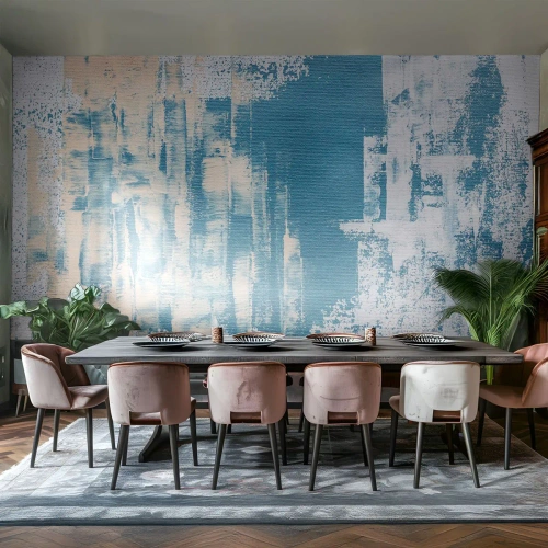 Papier Peint Photo Premium Sand - Une abstraction bleue et blanche inspirée d'un paysage de glace. - 100x70cm - À travers un iceberg - Décoration murale moderne pour le salon et la chambre ARTTOR