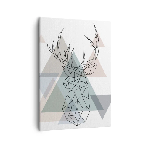Impression sur toile - Image sur toile - Cerf géométrique sur fond de triangles pastel - 50x70cm - Dans une forêt géométrique - Décoration murale moderne pour le salon et la chambre ARTTOR