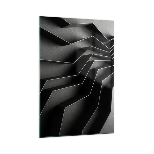 Impression sur verre - Image sur verre - Abstraction en noir et blanc avec des structures géométriques - 70x100cm - Ordre spatial - Décoration murale moderne pour le salon et la chambre ARTTOR