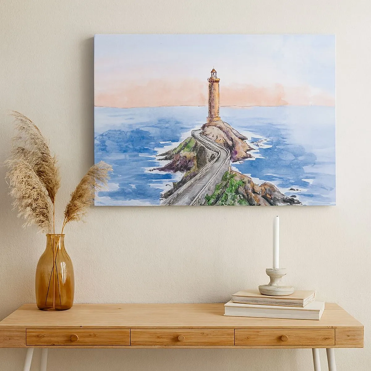 Impression sur toile - Image sur toile - Un phare sur un rivage rocheux - 70x50cm - Face à la mer - Décoration murale moderne pour le salon et la chambre ARTTOR