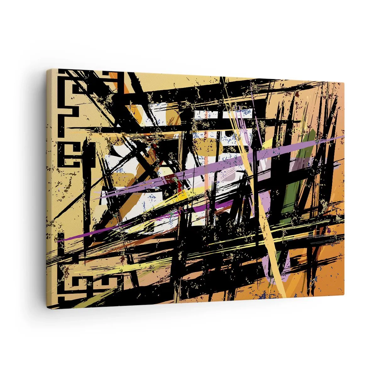 Impression sur toile - Image sur toile - Lignes et formes abstraites sur fond beige - 70x50cm - Une coupe nette - Décoration murale moderne pour le salon et la chambre ARTTOR