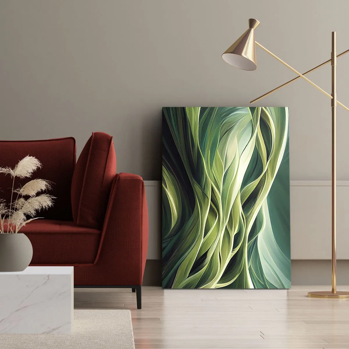 Impression sur toile - Image sur toile - Lignes dynamiques dans des tons de vert - 50x70cm - Jeu de vert abstrait - Décoration murale moderne pour le salon et la chambre ARTTOR