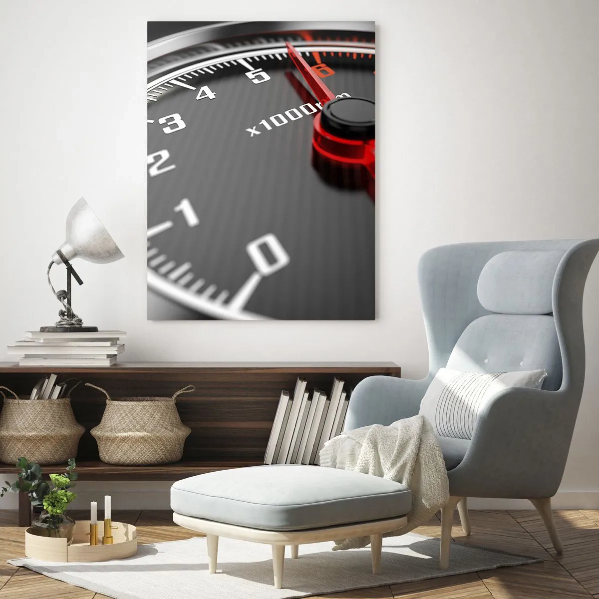Impression sur verre - Image sur verre - Compte-tours dans une voiture de sport avec indication rouge - 50x70cm - Faites le plein - Décoration murale moderne pour le salon et la chambre ARTTOR