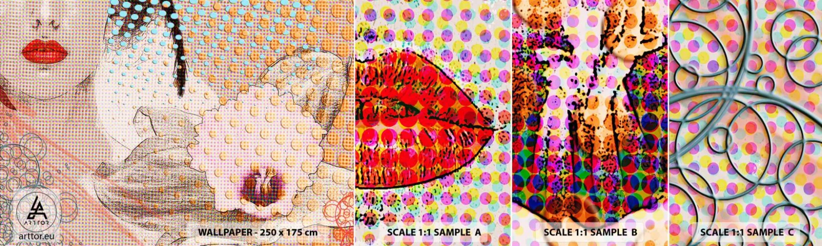 Échantillon De Papier Peint Standard Eco - Héroïne de bande dessinée - Abstraction, Visage de femme, Morceau - 100x30 cm