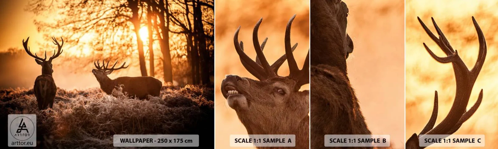 Échantillon de Papier Peint Autocollant Deluxe Sticker - Le rêve d'un chasseur - Paysage, Cerf, Chasse - 100x30 cm