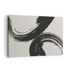 Impression sur toile - Image sur toile - Coups de pinceau dynamiques en noir sur fond clair - 120x80cm - Balayage circulaire - Décoration murale moderne pour le salon et la chambre ARTTOR
