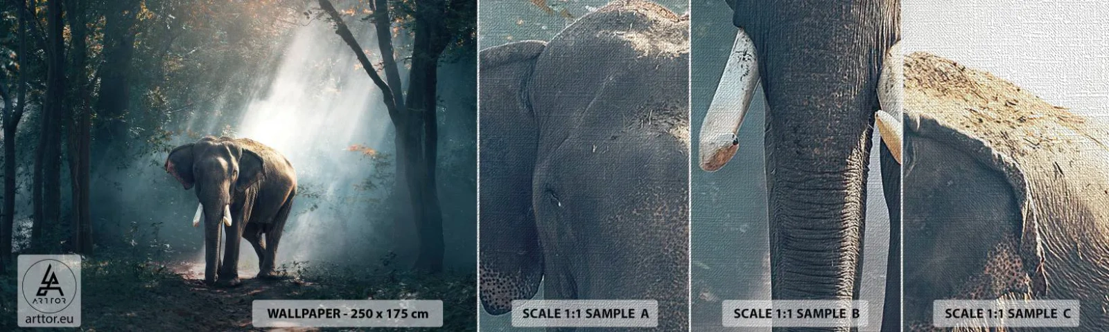 Échantillon de Papier Peint Premium Canvas - Une balade tranquille - Animaux, Éléphant, Jungle - 100x30 cm