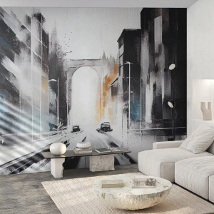 Papier Peint Photo Premium Sand - Étude de ville : architecture et mouvement - Architecture, Paysage, Rue - 250x175 cm