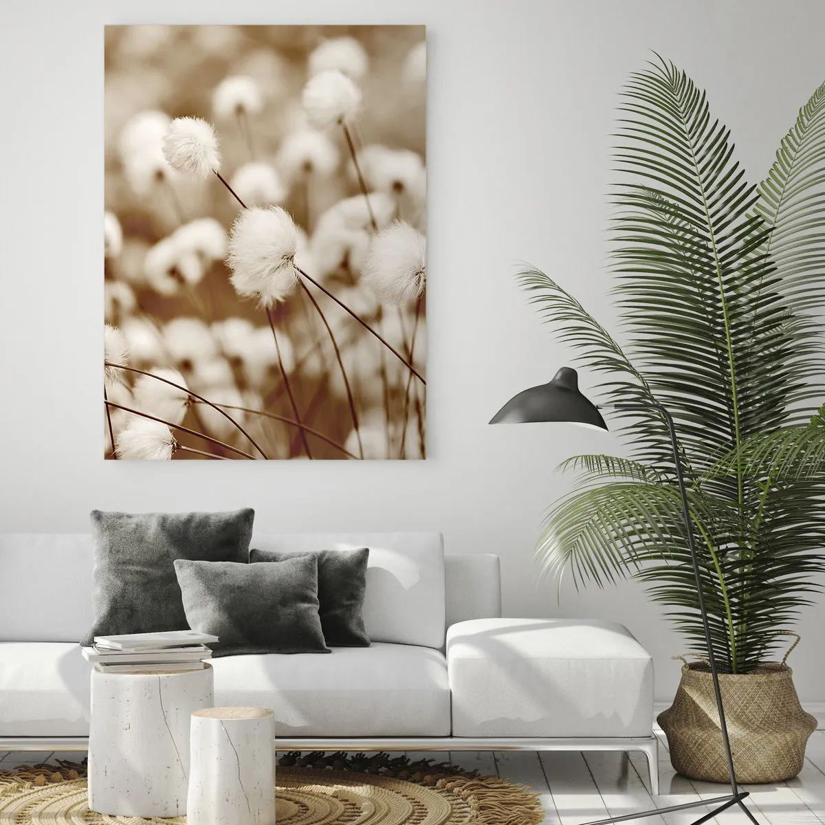 Impression sur verre - Image sur verre - Un champ de plantes délicates aux tons sépia - 80x120cm - Tige moelleuse - Décoration murale moderne pour le salon et la chambre ARTTOR