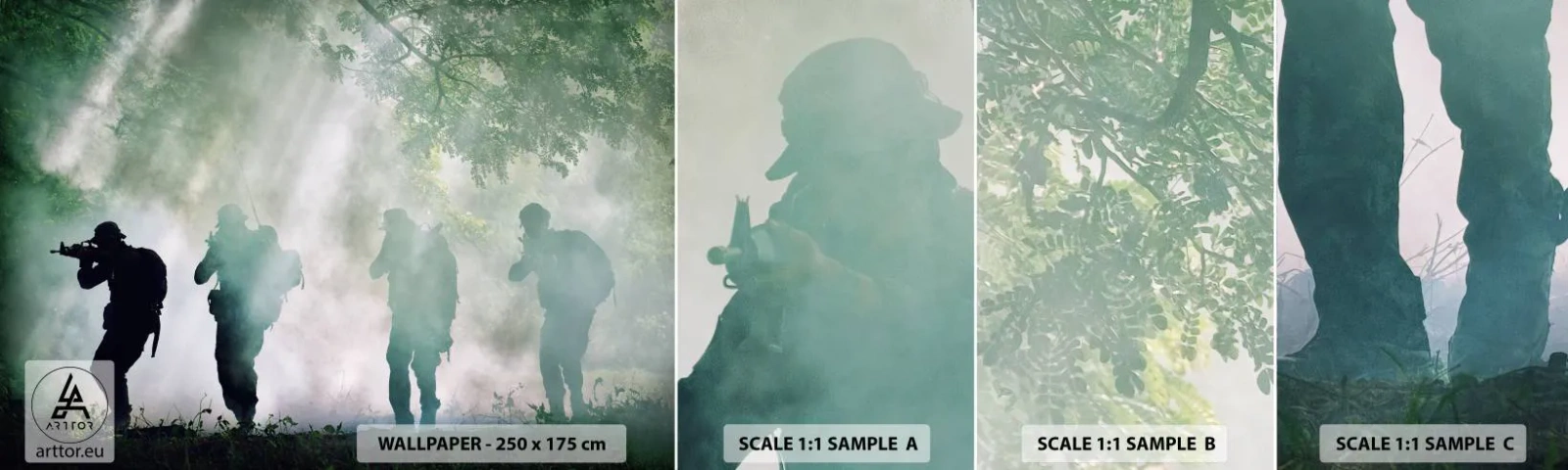 Échantillon de Papier Peint Autocollant Deluxe Sticker - Un pour tous… - Soldat, Arme, Fusil - 100x30 cm