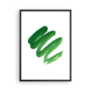 Affiche dans un cadre noir - Poster - Coups de pinceau verts minimalistes sur fond blanc - 50x70cm - Blague verte - Décoration murale moderne pour le salon et la chambre ARTTOR