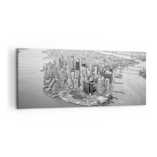 Impression sur toile - Image sur toile - Vue aérienne de Manhattan en noir et blanc - 120x50cm - Comment ne pas aimer ? - Décoration murale moderne pour le salon et la chambre ARTTOR