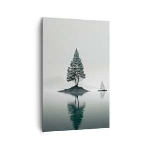 Impression sur toile - Image sur toile - Un paysage minimaliste avec un arbre sur une île et un voilier. - 80x120cm - Un rêve somnolent - Décoration murale moderne pour le salon et la chambre ARTTOR