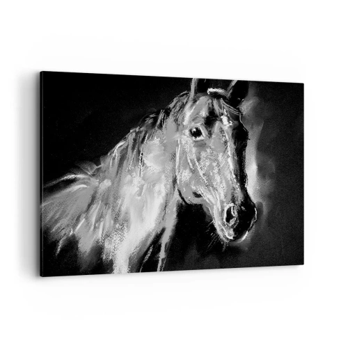 Impression sur toile - Image sur toile - Portrait d'un cheval dans un style dynamique en noir et blanc - 120x80cm - L'éclat d'une âme noble - Décoration murale moderne pour le salon et la chambre ARTTOR