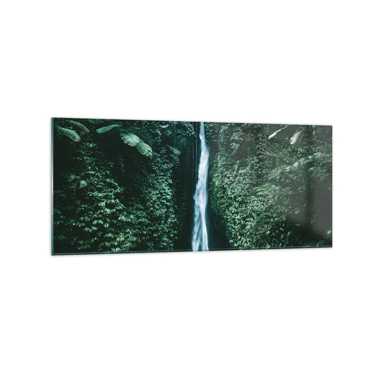 Impression sur verre - Image sur verre - Une cascade entourée d'une végétation tropicale dense - 120x50cm - Fontaine tropicale - Décoration murale moderne pour le salon et la chambre ARTTOR