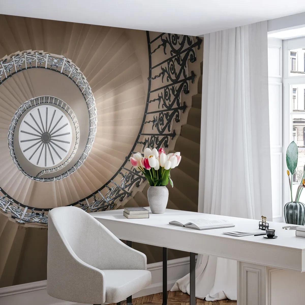 Papier Peint Autocollant Deluxe Sticker - À l'intérieur de la coquille - Escaliers, Bouclé, Ornement - 250x175 cm